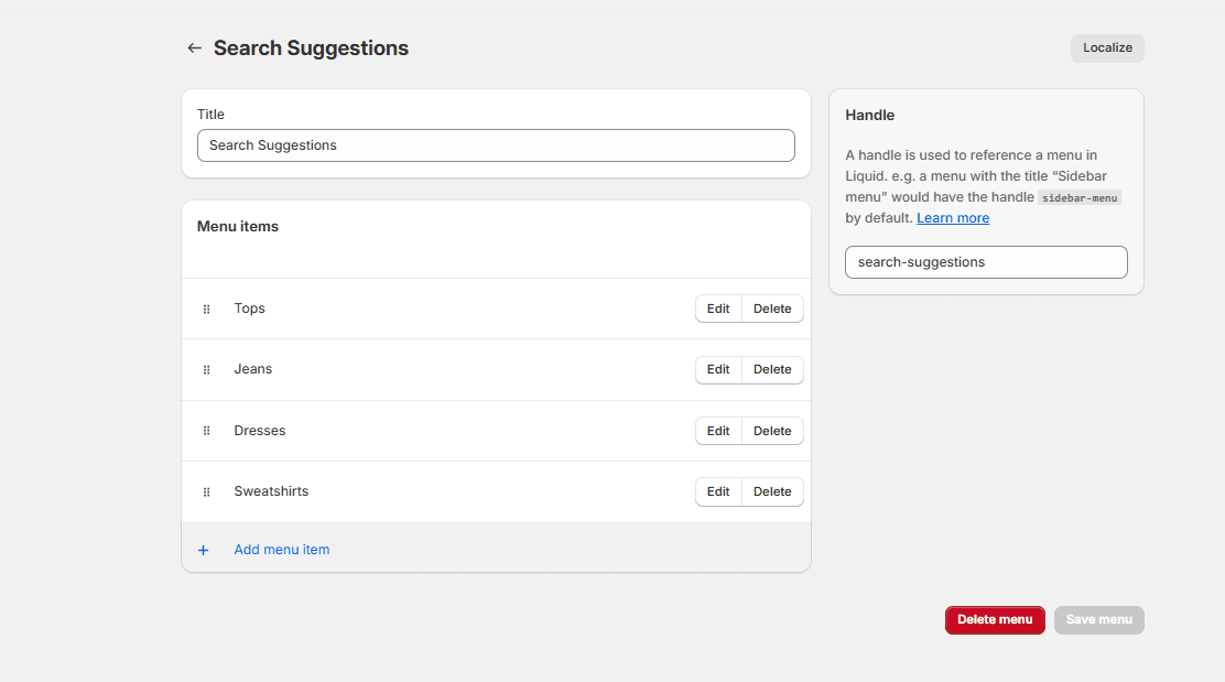 Example Demo Store Search Navigation